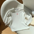 thumbnail image 2 of vdgthytj Toddler Baby Girls Long Sleeve Shirts Cute Ruffle Bowknot Embroidered Crew Neck Basic Tops Layering Tees, 2 of 3