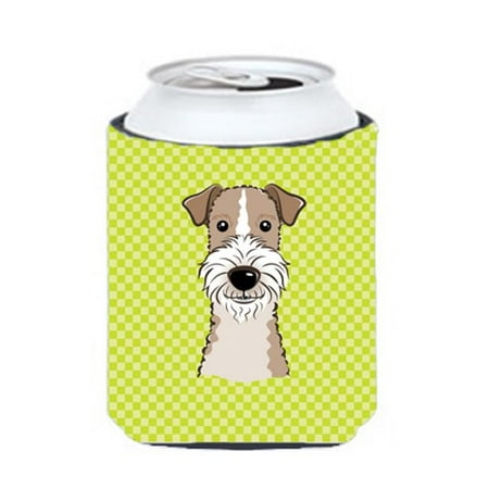 

Checkerboard Lime Green Wire Haired Fox Terrier Can Or Bottle Hugger 12 Oz.