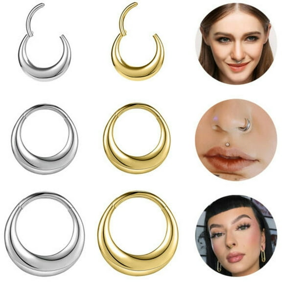 QQTDFG 16G Titanium/Stainless Steel Segment Nose Ring Hoop Earring Septum Ring Piercing-Titanium-Silver (1.2*10mm)