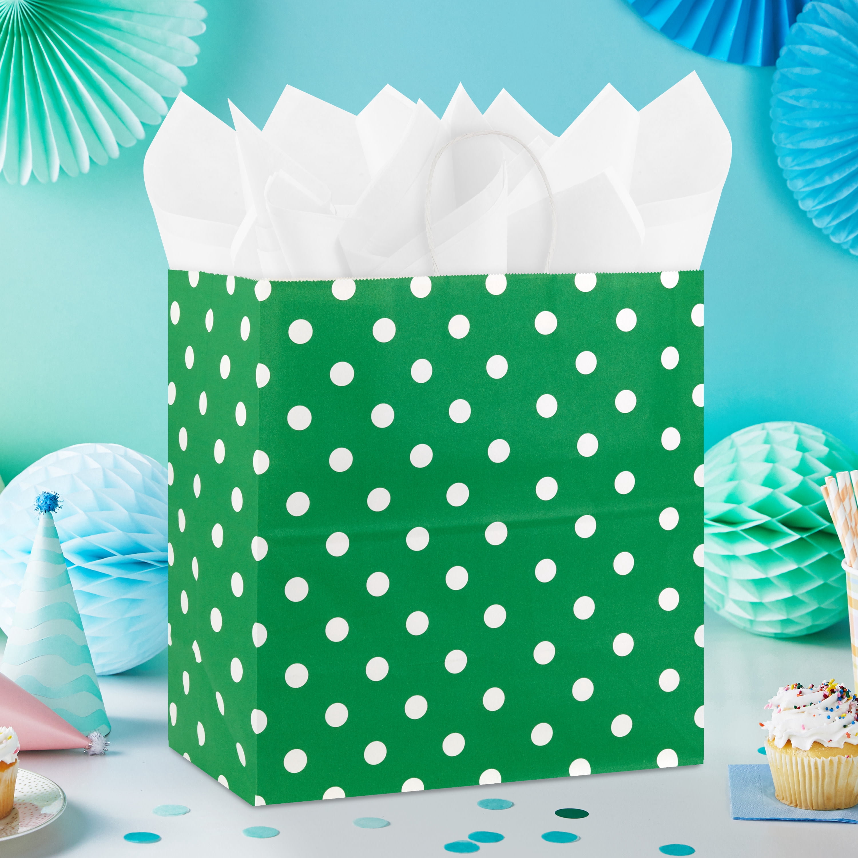 Hallmark Extra-Deep Gift Bag (Kelly Green With White Polka Dots)