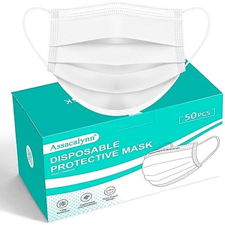 [Upgraded 2023] Disposable Face Masks White 50pcs, 3 Layer White Masks for Men Women Adult-Large