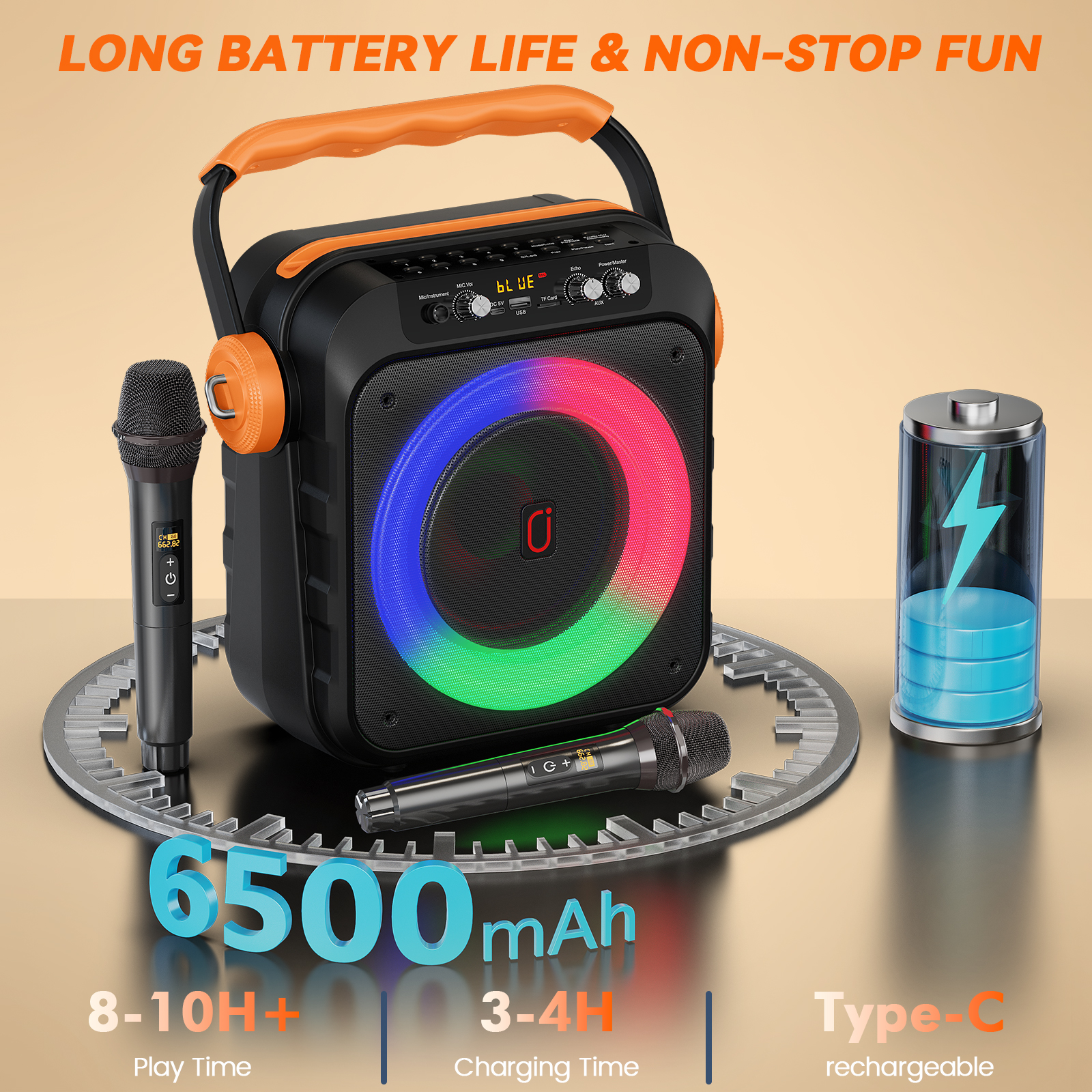 JAUYXIAN Portable Karaoke Machine with 2 Microphones photo 5