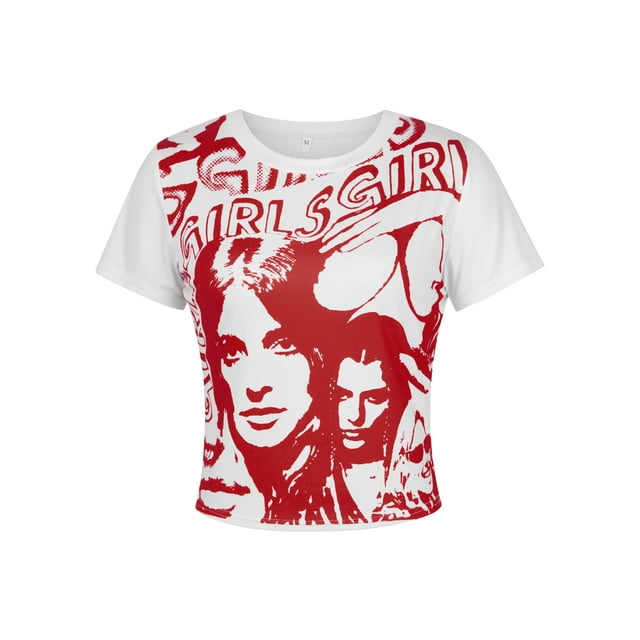 xiaxaixu Slim Fit Crop Top, Lady Letter Print Short Sleeve Round Neck T-shirt
