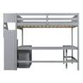 thumbnail image 5 of Full Size Wooden Loft Bed with Built-in L-Shaped Desk and Three-Tier Storage Shelves,Full-Length Guardrails and Attached Storage Staircase, Gray, 5 of 9