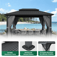 thumbnail image 3 of LazySunsets 14' X 10' Hardtop Gazebo with Double Roof Outdoor Gazebos for Patio Lawn and Garden Included Netting and Curtains, Gray, 3 of 9