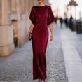 thumbnail image 2 of Levmjia Women's Satin Evening Dress Short Sleeve Maxi Dress Boat Neck A Line Formal Dress Flowy Cocktail Party Gown, 2 of 5