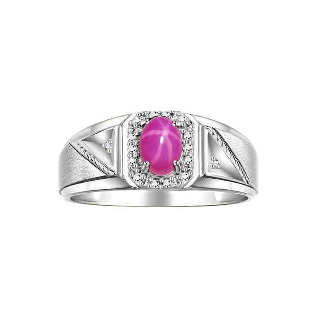 RYLOS Men's Rings 14K White Gold Classic 7X5MM Oval Gemstone & Diamond Ring Star Ruby July Birthstone Rings For Men Size 12