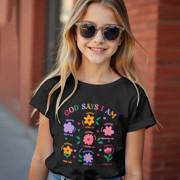 Short Sleeve Girl's Soft-bodied T-shirt with Print Number 67, Tender and Charming Style, Versatile for Any Occasion and Everyday Wear.