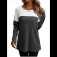 thumbnail image 2 of Camisetas de Punto Gofre para Mujer, Camisetas de Larga con Bloques de Color y Detalle de Botones, Túnicas Gris L, 2 of 10