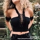 thumbnail image 1 of Crop Tops para mujer VISgogo cuello halter hombros descubiertos manga corta color negro Talla única, 1 of 2