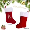 thumbnail image 3 of Medias navideñas de terciopelo rojo de 20 pulgadas con puños de felpa súper suave blanca, monograma, bordados, decoraciones, suministros, ideas para las fiestas, decoración-R, 3 of 4