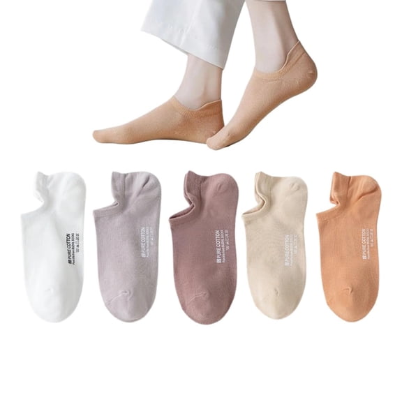 Ankle Socks for Women Pure Cotton No Show Socks Womens with Heel Tab Color Low Cut Soft 5 Pairs 4-8