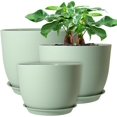 thumbnail image 2 of 2/10/9 Large Modern Plant Pots, Plastic Planters with Drainage Holes and Saucers for Indoor Outdoor Plants Flowers, Green, 2 of 14