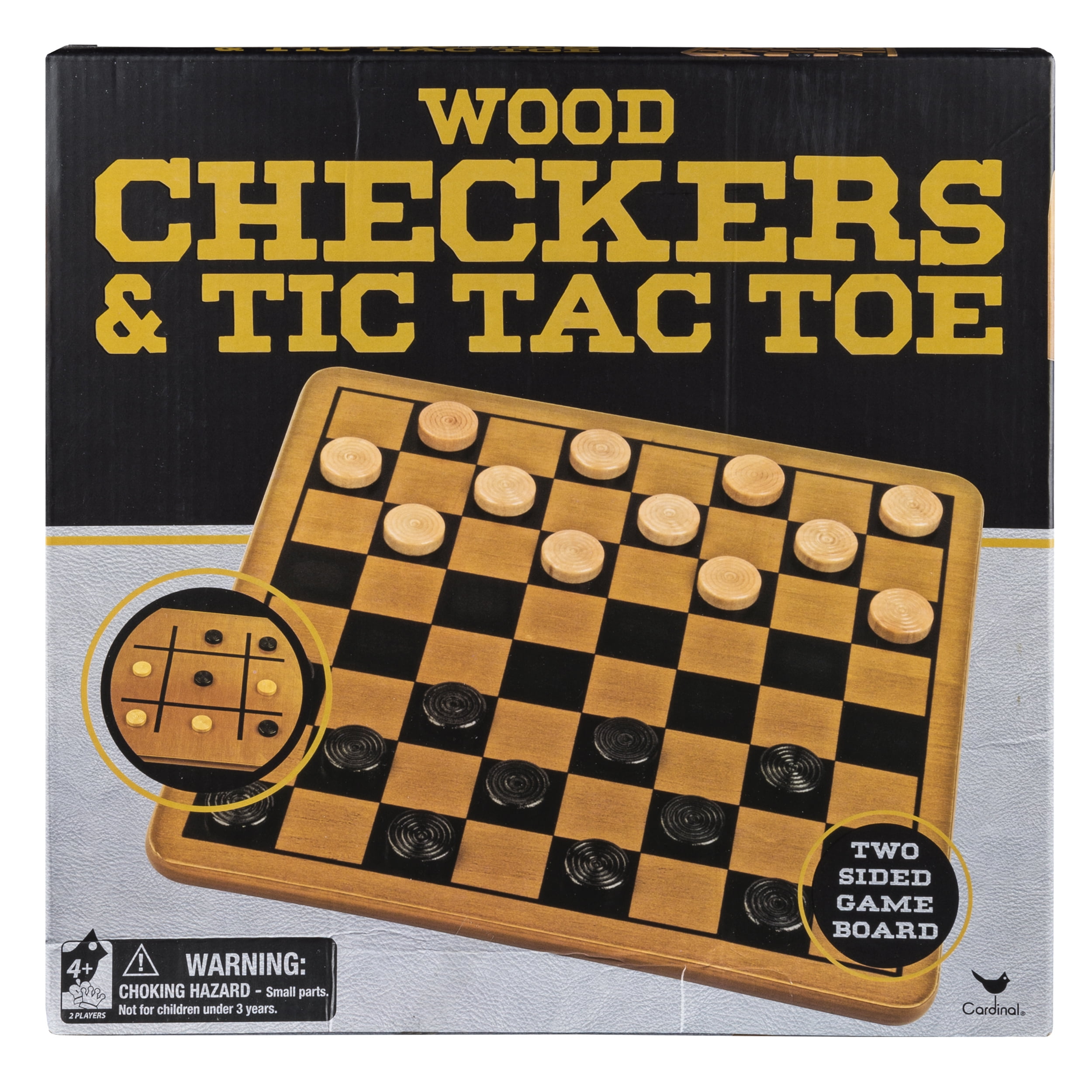 2 Sided Game Board and Pieces Wood Checkers & Tic Tac Toe 