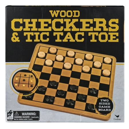 Wood Checkers & Tic Tac Toe - 2 Sided Game Board and Pieces