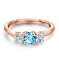 thumbnail image 3 of Gem Stone King 18K Rose Gold Plated Silver Swiss Blue Topaz and Lab Grown Diamond Engagement Ring for Women | 1.19 Cttw | Round 5MM | Gemstone November Birthstone | Size 5, 3 of 6
