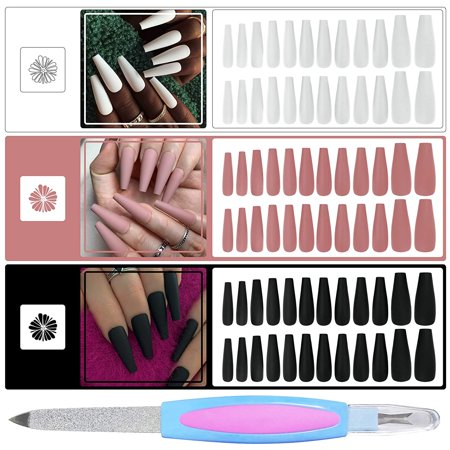 Kscd 3 Boxes Extra Long Fake Nails Coffin Ballerina Press On Nails Matte 72pcs Acrylic Acrylic Nails For Women And Girls With Nail File Black White Nude Extra Long Coffin Walmart Canada