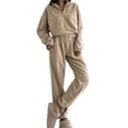 thumbnail image 1 of Conjunto de Dos Piezas para Mujer: Sudadera de Forro con Media Cremallera y Pantalón Deportivo Holgado con Bolsillos Caqui S, 1 of 10