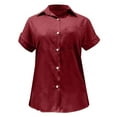 thumbnail image 4 of VBARHMQRT Female Linen Button Down Shirt Women Petite Summer New Ladies Loose Blouses Cotton and Lapel Rolled Short Sleeve Button Shirt Tee Shirt Linen Blouse Plus Size Womens Linen Shirts, 4 of 5