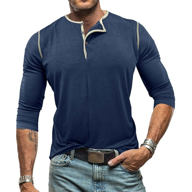 pstuiky camisas de manga larga para hombre, Cárdigan informal de color liso con botones para hombre, manga larga y cuello redondo Tops de hombre xxl