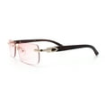 thumbnail image 6 of Rimless Luxury Narrow Rectangle Woodbuff Arm Fashion Sunglasses Gold Brown - Pink, 6 of 8