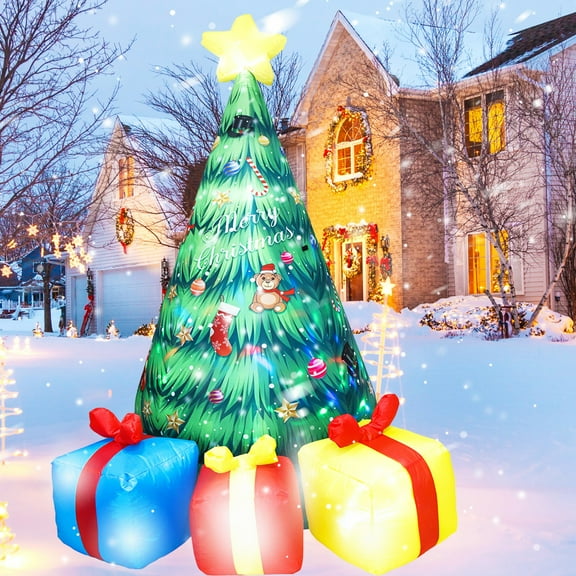 7.9 FT Inflatable Christmas Tree Giant Outdoor Christmas Inflatables with Built in Rotating LED Lights Christmas Tree Blow Up Yard Decoration for Lawn Garden Patio Xmas Holiday Indoor Party