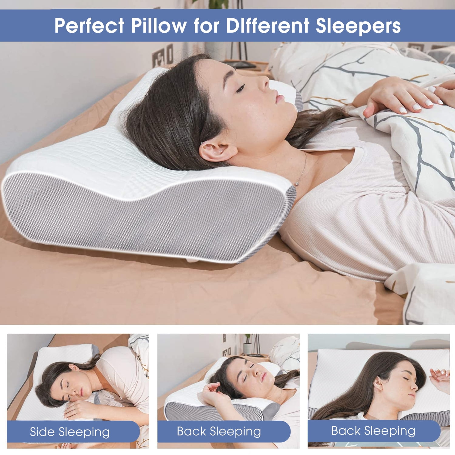 Memory Foam Pillow,Adjustable Ergonomic Cervical Orthopedic Sleeping P –  iFanze