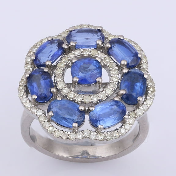 Natural Kyanite Diamond Gemstone 925 Sterling Silver Victorian Ring