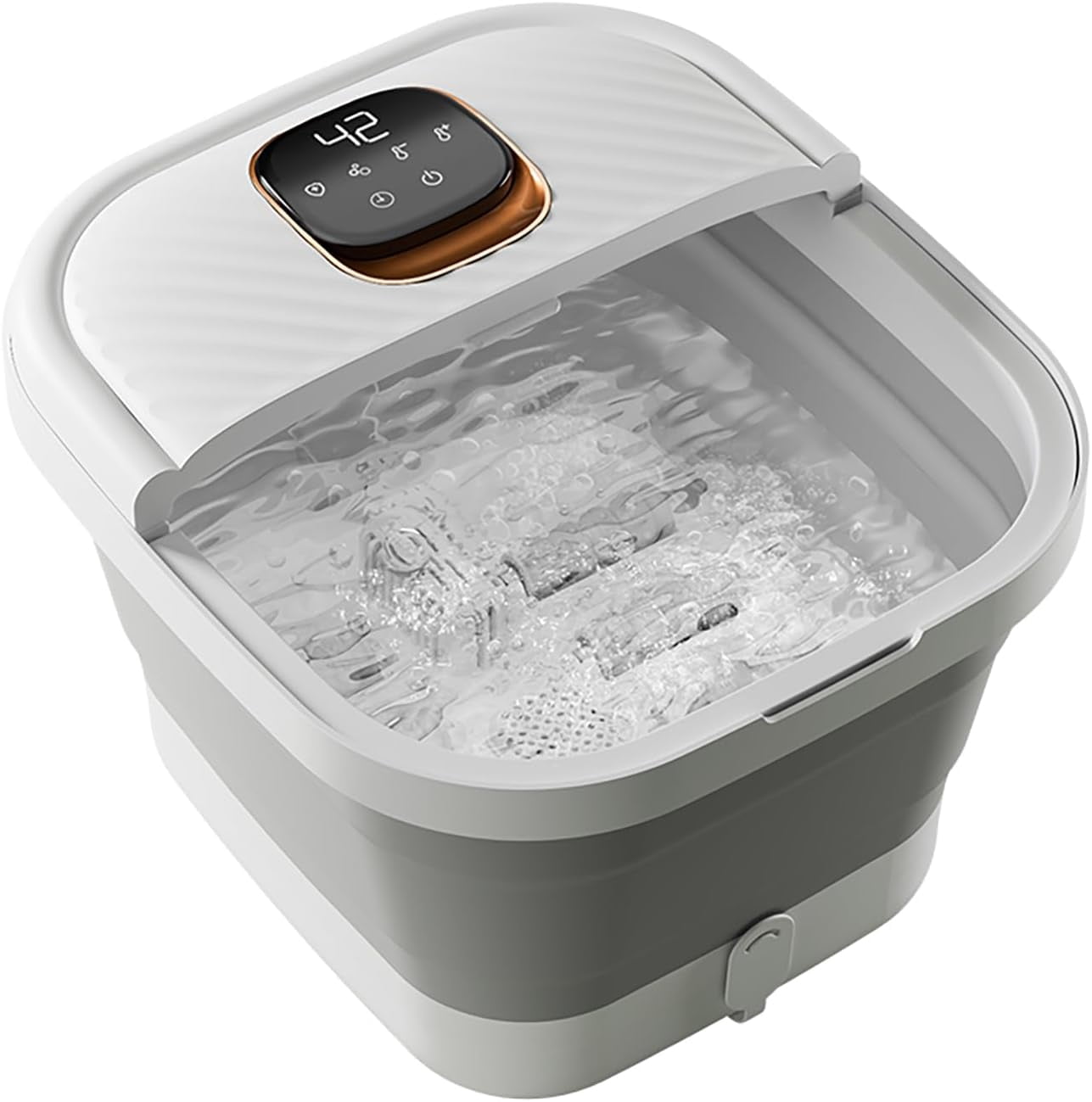 Collapsible Foot Spa Bath Massager with Heat, Bubbles, Red Light & Massage Rollers, Complete Pedicure Spa Kit with 8 Tools, Portable and Foldable Foot Soak Tub for Home Use