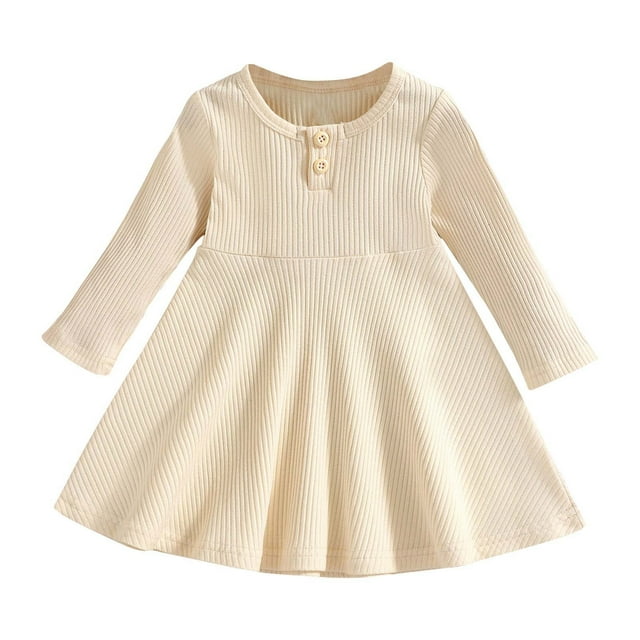 Robe Tricotée Décontractée pour Filles à Col Rond avec Boutons, Manches Longues, Confortable
