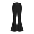 thumbnail image 6 of Zpanxa Womens High Waisted Pants Casual V Waist Cropped Navel Cross Strap Solid Flared Lounge Pants Wide Leg Pants Trousers Black M, 6 of 7