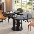 thumbnail image 3 of Extendable Dining Room Table for 4-6, 43.3in-59in Oval Dining Room Table with 2-Tier Storage Shelf, Modern Kitchen Table, Round Dining Stage with Wood Strip Base for Kitchen Living Room, Black, 3 of 8