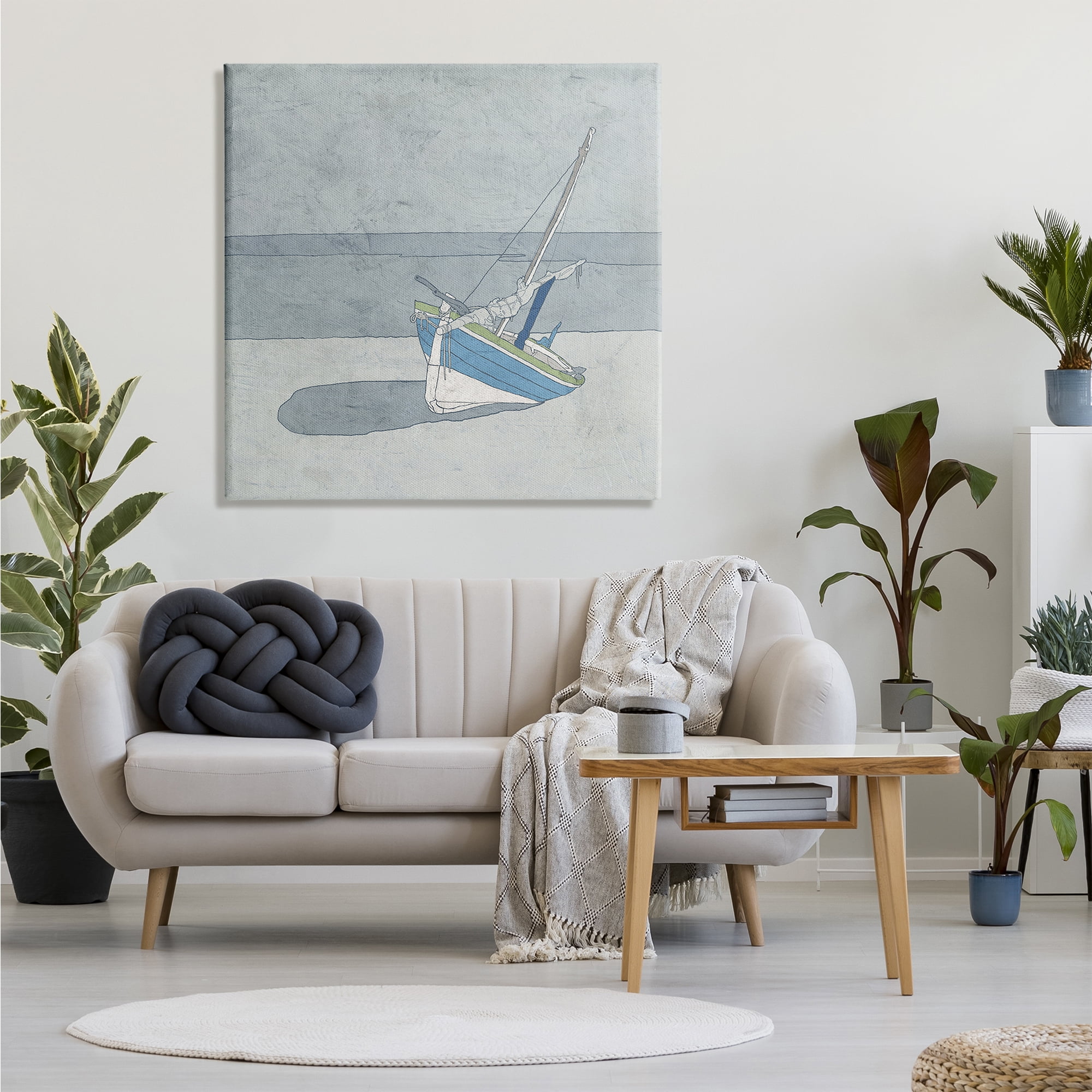 Stupell Industries Sailboat at Beach Coast Muted Nautical Ship, 36 x 36, Designed by Ynon Mabat