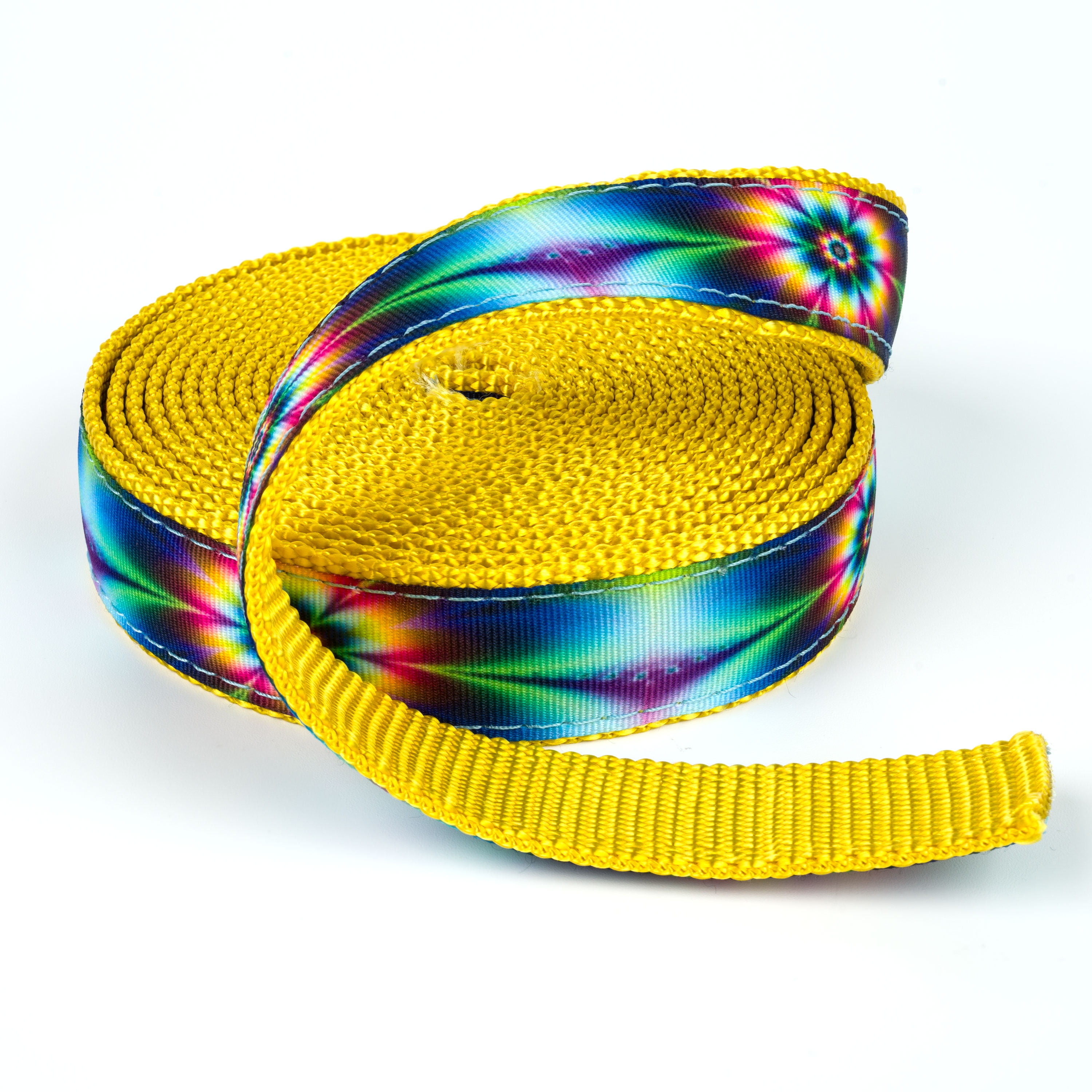 Country Brook Design® 1 inch Tie Dye Flowers on Gold Nylon Webbing, 20 Yards