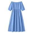 thumbnail image 6 of Bxsruta Women's Off the Shoulder Midi Dress Three Quarter Sleeve High Waist Flowy Split Beach Sundress Casual Pull on Elegant Fit and Flare a Line Summer Vacation, 6 of 8