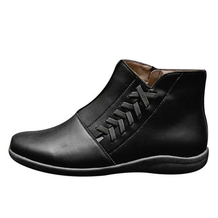 

Women Winter Snow Boots PU Leather Flat Lace up Round Toe Ankle Boots 36