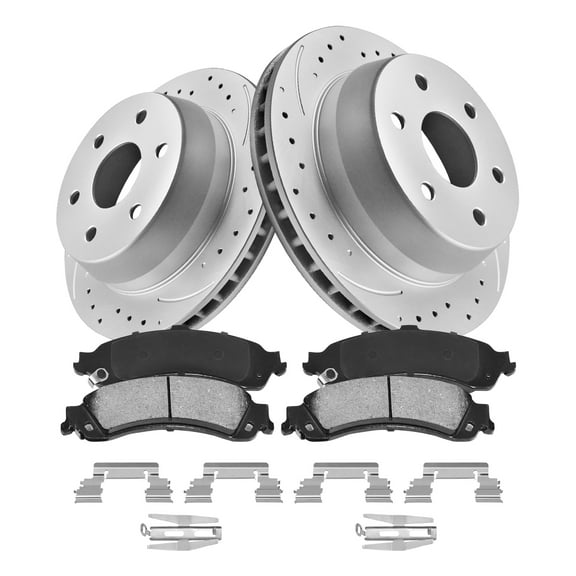 Funire Rear Brake Kit for Chevrolet Silverado 1500 2001-2006 Geomet Drilled Rotors Ceramic Brake Pads (13in) 330mm Brake Kits Replacement Brake Pad & Rotor Kit