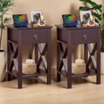 thumbnail image 2 of Tcbosik 2 Pack Night Stands with Storage, Modern Bedside Table with Shelf and Drawer, Accent End Table for Small Space, Living Room, Bedroom, Brown, 2 of 8