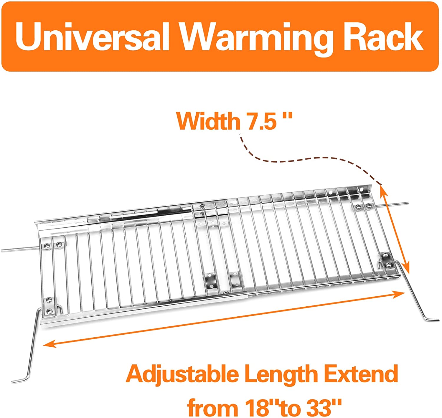 Grisun 18''-33'' Adjustable Grill Warming Rack for Charbroil 3&4&6 Burner Grill 463276517 463244819 466347017 463275517 463238218 Stainless Steel Warming Grate Replacements,G560-0004-W1 G432-0001-W1 - image 3 of 15