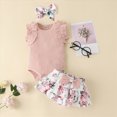 thumbnail image 2 of TOWED22 Baby Girl Clothes Newborn Cute Ruffle Short Sleeve Romper Floral Shorts Summer Outfits with Headband 0-18 Months(Pink,3-6 M), 2 of 7