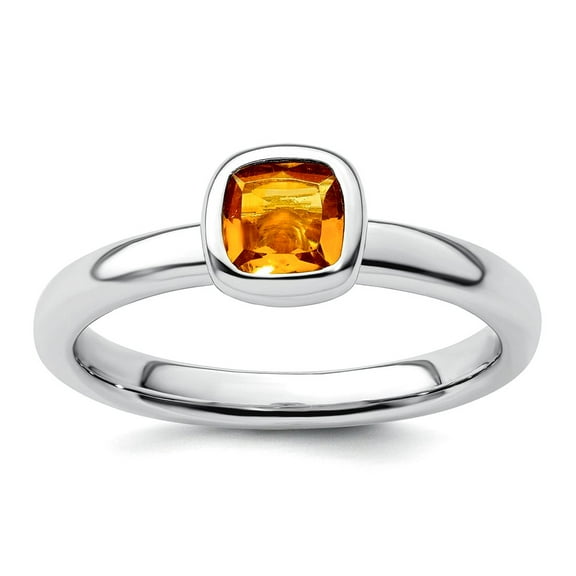 925 Sterling Silver Bezel Polished Stackable Cushion Cut Citrine Ring Size 8 Stackable Ring for Women