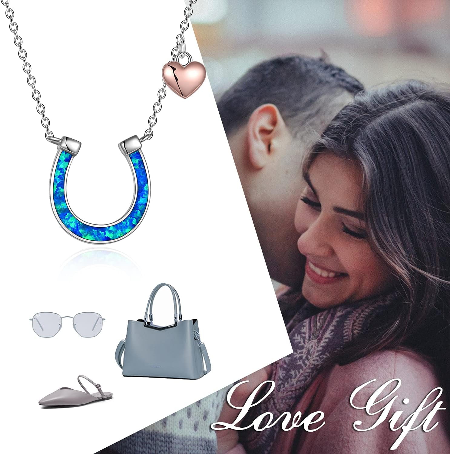 YAFEINI Opal Horseshoe Necklace for Women Sterling Silver Horse Jewelry Gifts 15+2''