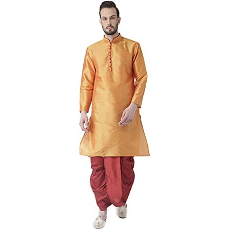 

Royal Kurta Mens Silk Blend Loop Button Kurta and Dhoti Set (38 Orange)