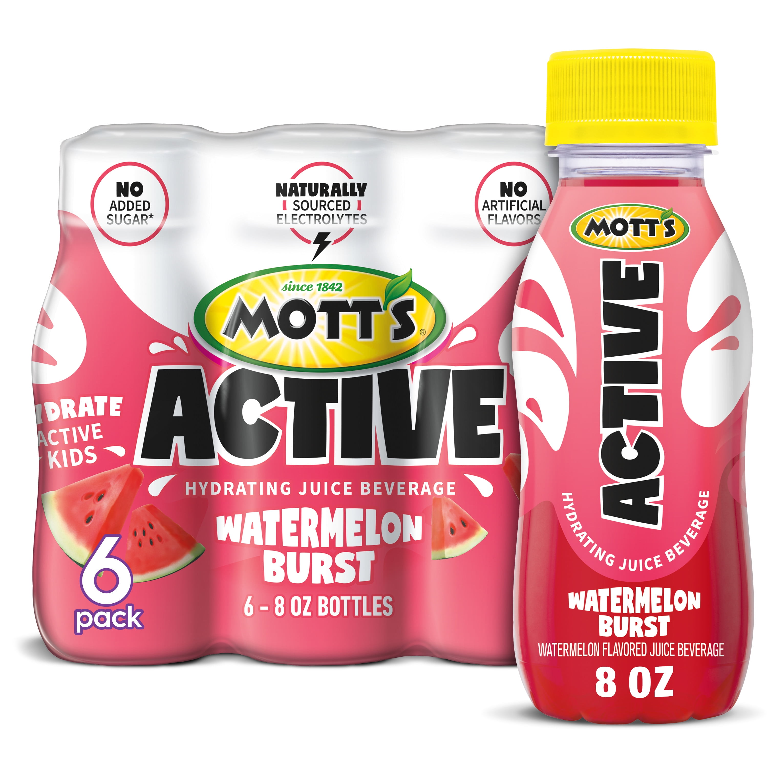 (4 pack) Mott's Active Watermelon Burst Hydrating Juice Beverage, 8 fl oz, 6 Count Bottles