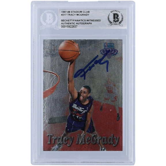 Tracy McGrady Toronto Raptors Autographed 1997-98 Topps Stadium Club #217 Beckett Fanatics Witnessed Authenticated Rookie Card - Fanatics Authentic Certified
