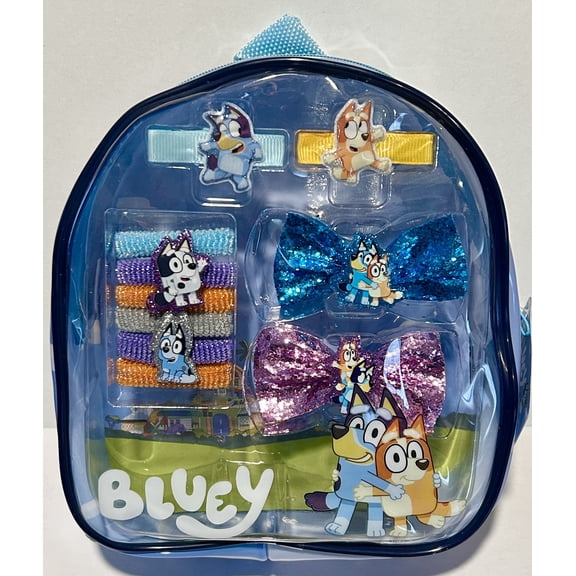 Bluey Hair Accessory Backpack – Kids Fashion Play Set with Hair Clips, Bands & Accessories, Wearable Mini Backpack for Storage and On-the-Go Styling Fun, Officially Licensed Bluey Merchandise