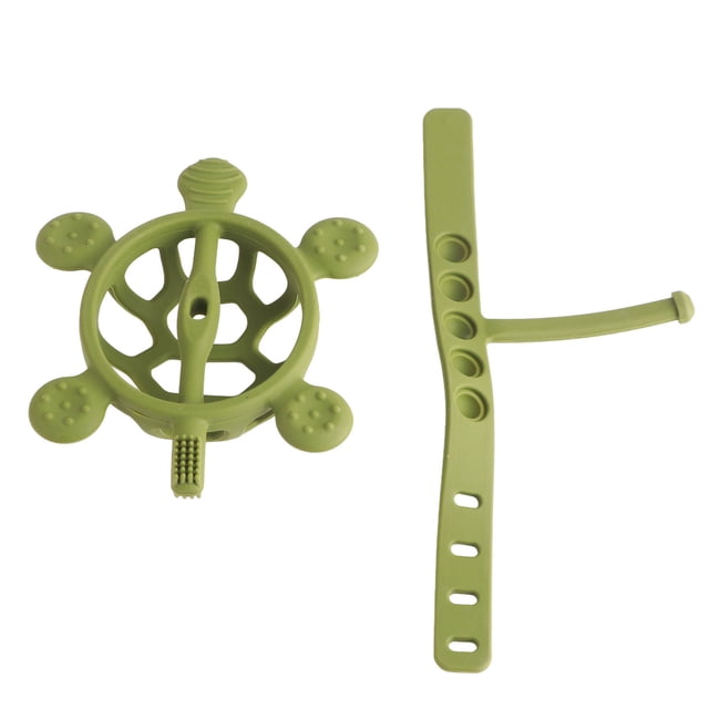 Juguete de dentición para bebé, de silicona de grado alimenticio, antipérdida, con hebilla ajustable, pulsera de dentición con forma de tortuga, mordedor de mano, color verde oscuro