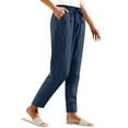 thumbnail image 4 of RQYYD Linen Pants Women's Cotton Linen Straight Leg Pants Elastic Drawstring Casual Trousers with Pockets Summer Beach Lounge Pants, 4 of 7