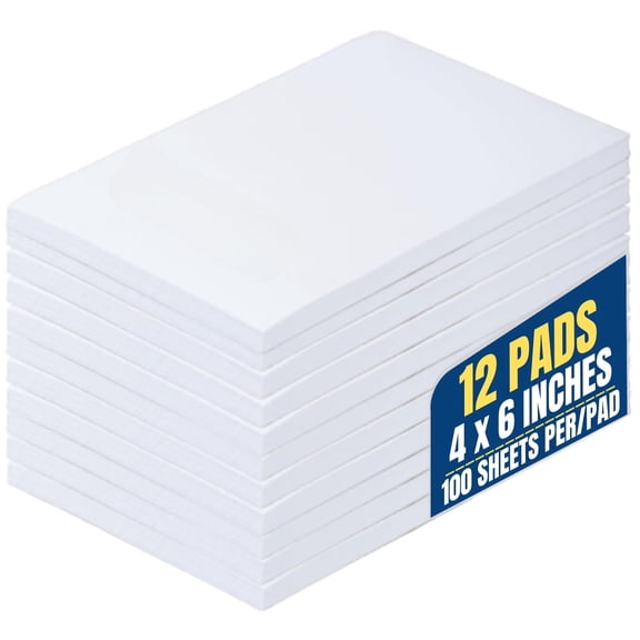1InTheOffice Notepads 4x6, Scratch Pad Unruled, Memo Pad 4x6, White, 100 Sheets (12 Pack)