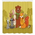 thumbnail image 3 of Forest Shower Curtain, Animals of the Forest with Deer Raccoon Deer Birds Squirrel Friendship Companionship, Fabric Bathroom Set with Hooks, 69W X 84L Inches Extra Long, Multicolor, by Ambesonne, 3 of 3